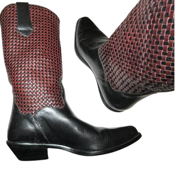 L.L. Bean Dingo Braided Leather Western Boots 5.5 Black Brown Boho - Picture 1 of 16